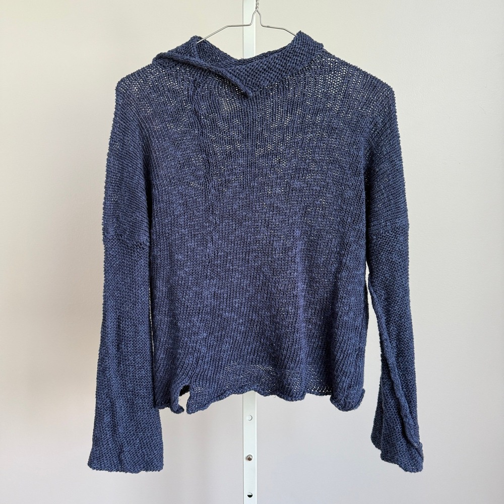 SKIF Handknit collar Sweater Open Knit Bell Sleeves‎ Lagenlook Pullover One Size